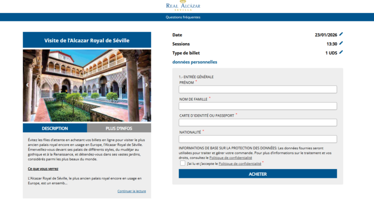 Comment acheter des billets pour l'Alcazar de Séville 2026